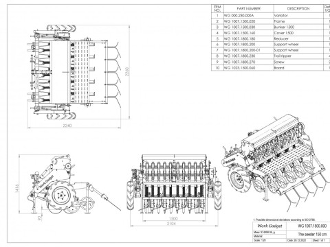 WG 1007 - STL Mounted mechanical seed drill 5 in 1 3D 모델