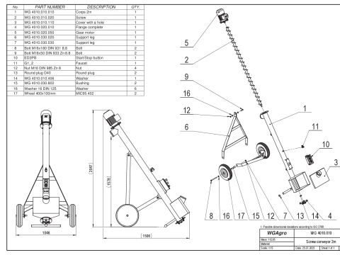 WG 4010 - STL Screw conveyor 2m 3D Model
