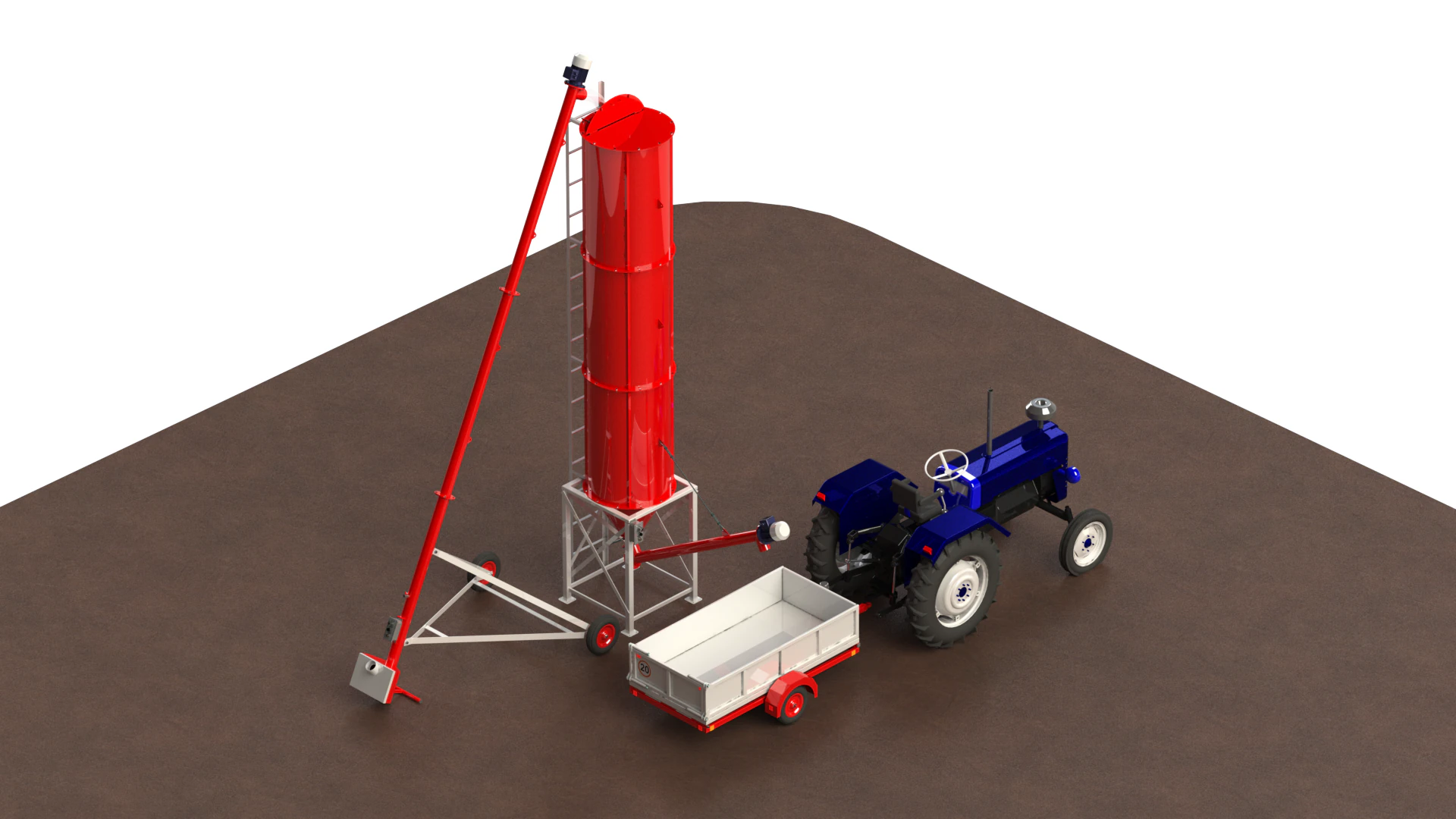WG 4006 - STL Silos - 2s with screw conveyor 3D Model .c4d .max .obj .3ds .fbx .stl .blend 