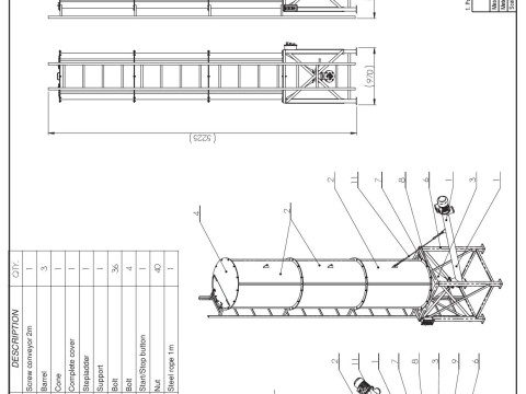 WG 4006 - STL Silos - 3s with screw conveyor 3D 모델