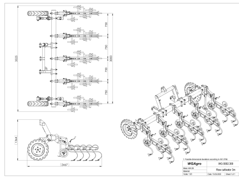 WG 0002 - Inter-row cultivator 3m Model 3D