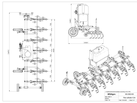 WG 0002 - Inter-row cultivator with liquid fertilizer application system 4m 3D Model