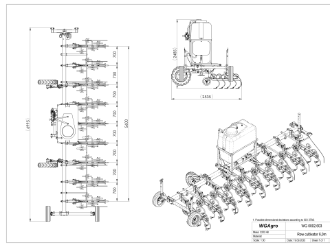 WG 0002 - Inter-row cultivator with liquid fertilizer application system 6m 3D 模型