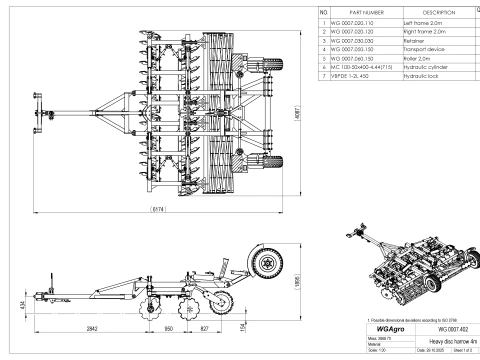 WG 0007 - Grade de discos pesada semi-montada 4m Modelo 3D