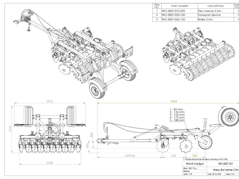 WG 0007 - Complete range of 6 semi-mounted heavy disc harrow 3D Model