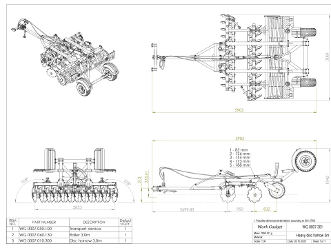 WG 0007 - Complete range of 6 semi-mounted heavy disc harrow 3D Model