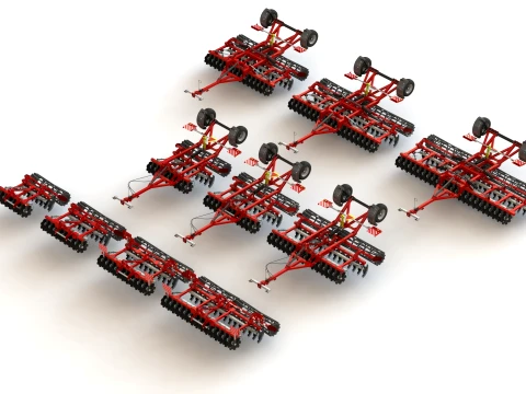WG 0007 - Complete range of 6 semi-mounted heavy disc harrow 3D Model