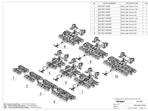 WG 0007 - Complete range of 6 semi-mounted heavy disc harrow 3D Model
