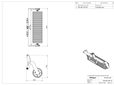 WG 0001 - 3 つの取り付けられた多目的ローラーの全製品範囲 3Dモデル