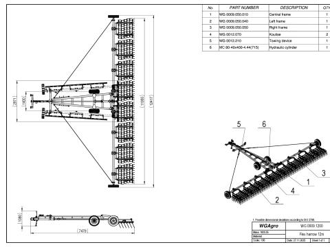 WG 0009 - Semi-mounted flex harrow 12m 3D Model
