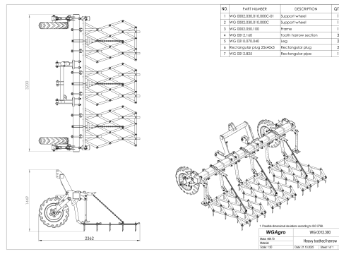 WG 0012 - Gamma completa di erpici portati a 5 denti pesanti Modello 3D