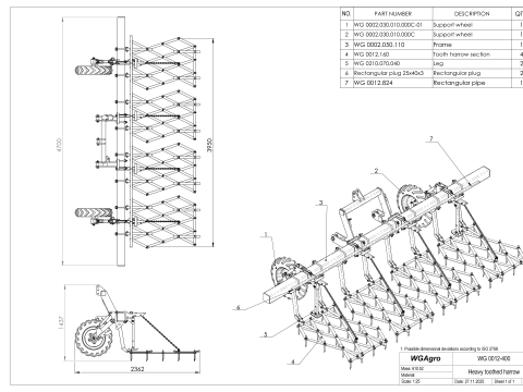 WG 0012 - Gamma completa di erpici portati a 5 denti pesanti Modello 3D