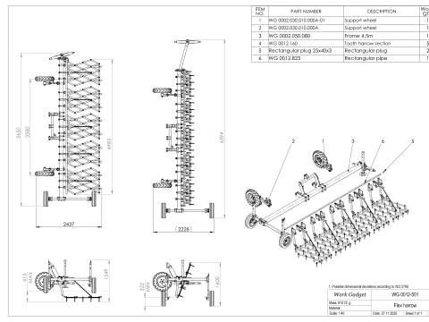 WG 0012 - Gamma completa di erpici portati a 5 denti pesanti Modello 3D