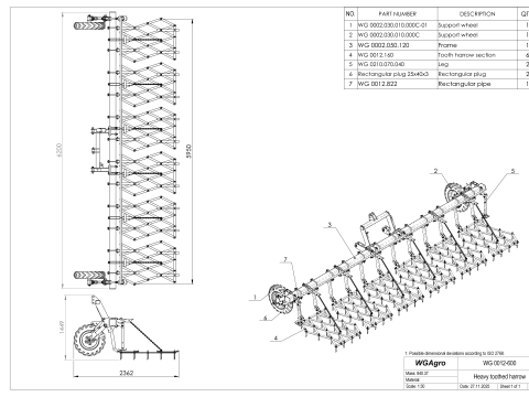 WG 0012 - Gamma completa di erpici portati a 5 denti pesanti Modello 3D