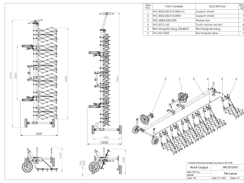 WG 0012 - Gamma completa di erpici portati a 5 denti pesanti Modello 3D