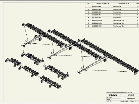 WG 0009 - Complete range of 3 semi-mounted flexible tine harrow 3D Model