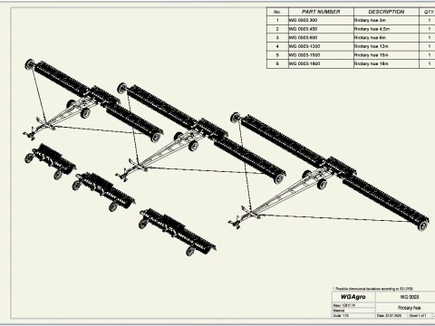 WG 0003 - Complete range of 3 semi-mounted rotary harrow 3D Model