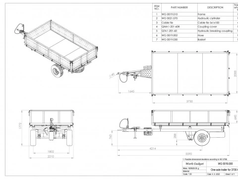 WG 0019 - स्प्रिंग्स के साथ वन-एक्सल ट्रेलर 3D मॉडल