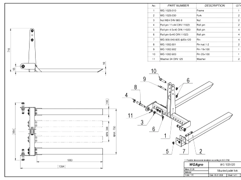 WG 1029 - STL Mounted pallet fork 3D Model