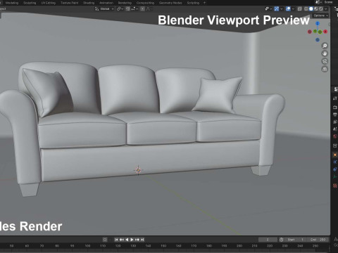 Presley Fabric 3 Seater Sofa Modello 3D