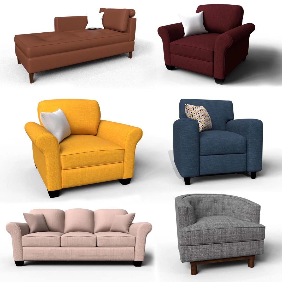 Fabric Sofa Collection 3D Model .c4d .max .obj .3ds .fbx .stl .blend 