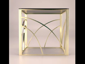 minimalist square glass end table - gold modern 3D Model