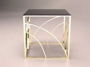minimalist square glass end table - gold modern 3D Model