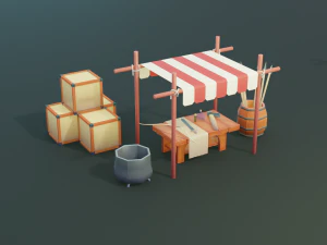 Pacchetto di risorse pronte per il gioco a basso numero di poligoni con texture mercantile medievale Modello 3D