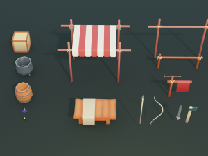 medieval merchant textured low-poly game ready assets pack 3D 模型