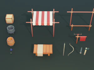 medieval merchant textured low-poly game ready assets pack 3D Model