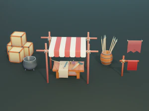 medieval merchant textured low-poly game ready assets pack 3D Model