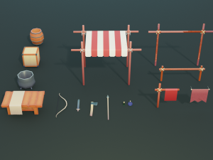 medieval merchant textured low-poly game ready assets pack 3D 模型