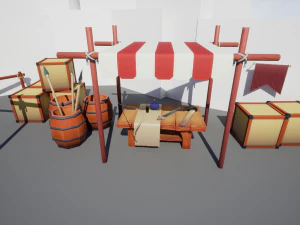 medieval merchant textured low-poly game ready assets pack 3D Model