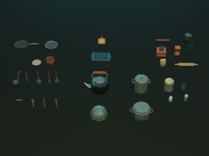 tableware textured low-poly game ready assets pack 3D 模型