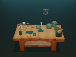 tableware textured low-poly game ready assets pack 3D Model