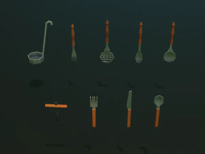 tableware textured low-poly game ready assets pack 3D Model