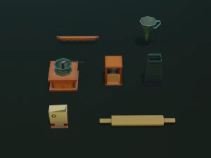 tableware textured low-poly game ready assets pack 3D Model