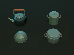 tableware textured low-poly game ready assets pack 3D Model