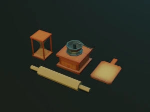 tableware textured low-poly game ready assets pack 3D Model