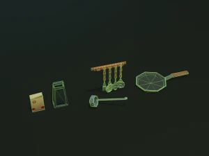 tableware textured low-poly game ready assets pack 3D Model