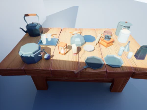 tableware textured low-poly game ready assets pack 3D Model