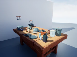 tableware textured low-poly game ready assets pack 3D Model