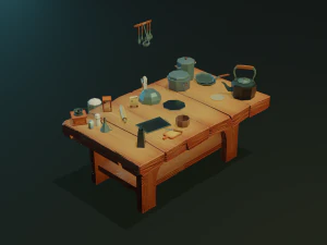 tableware textured low-poly game ready assets pack 3D Model