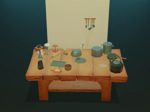 tableware textured low-poly game ready assets pack 3D Model