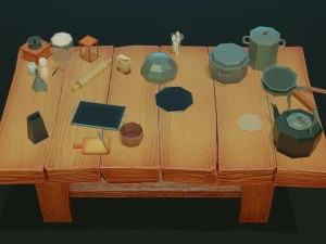 tableware textured low-poly game ready assets pack 3D Model