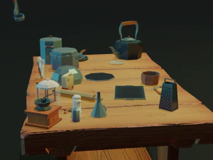tableware textured low-poly game ready assets pack 3D Model