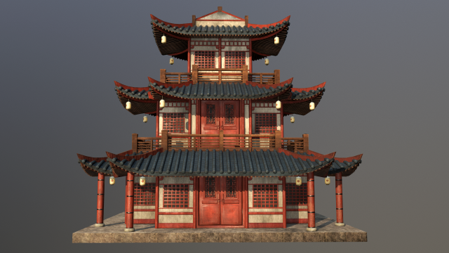 asian japanese-chinese-korean realistic building 3D Модель .c4d .max .obj .3ds .fbx .stl .blend 