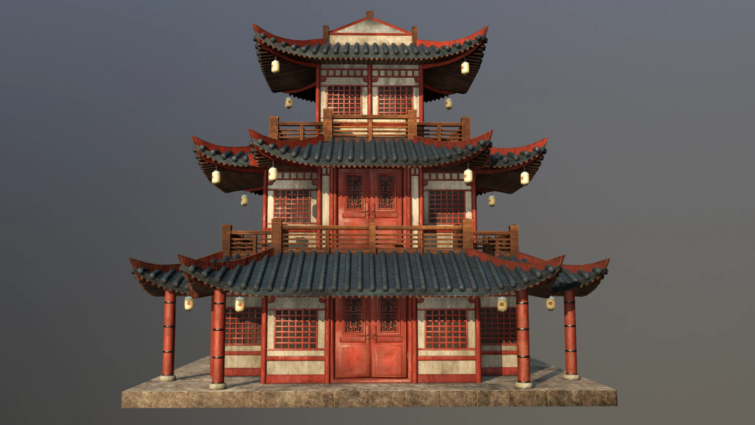 asian japanese-chinese-korean realistic building 3D Model .c4d .max .obj .3ds .fbx .stl .blend 