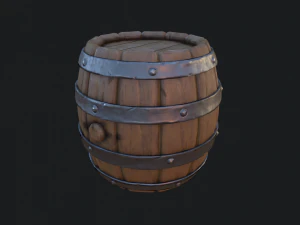 stylized wooden powder keg pirate barrel 3D Model