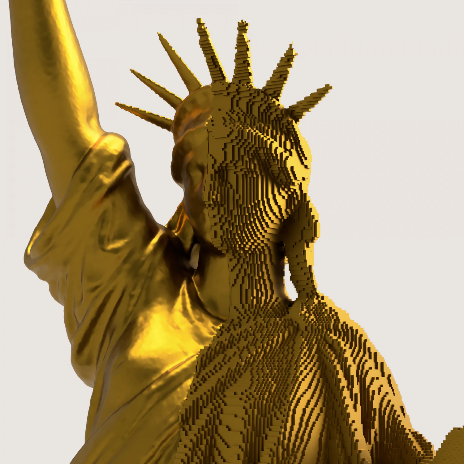 STATUE OF LIBERTY HALF VOXEL STYLE 3D Print Model .c4d .max .obj .3ds .fbx .stl .blend 